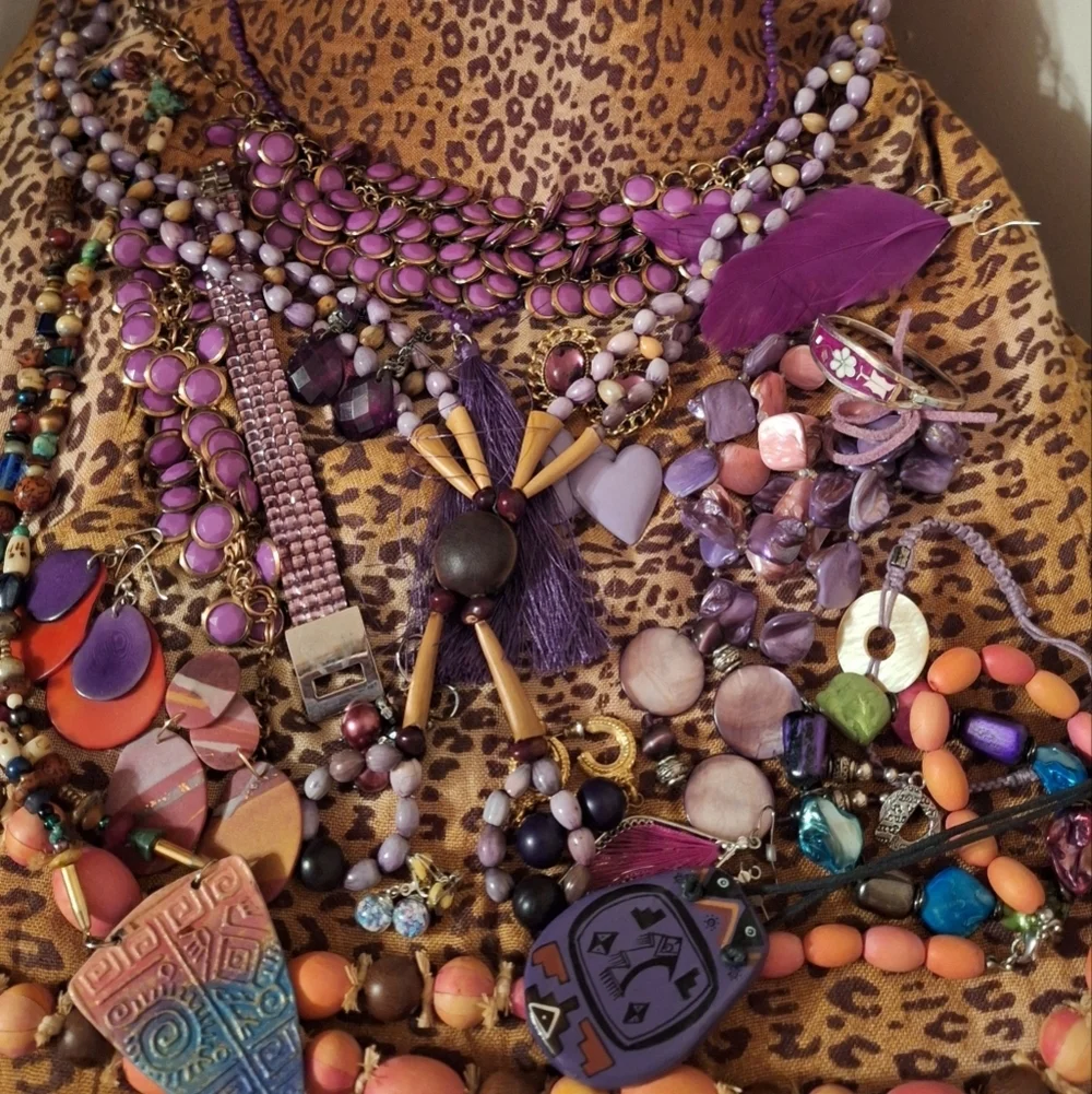 Lavender Purple Toned Boho Gypsy Jewelry Bundle Necklaces Bracelets Earrings 22